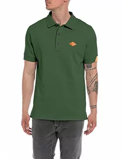 Koszulki męskie - Replay Męska koszulka polo, Zielony 136, L - grafika 1