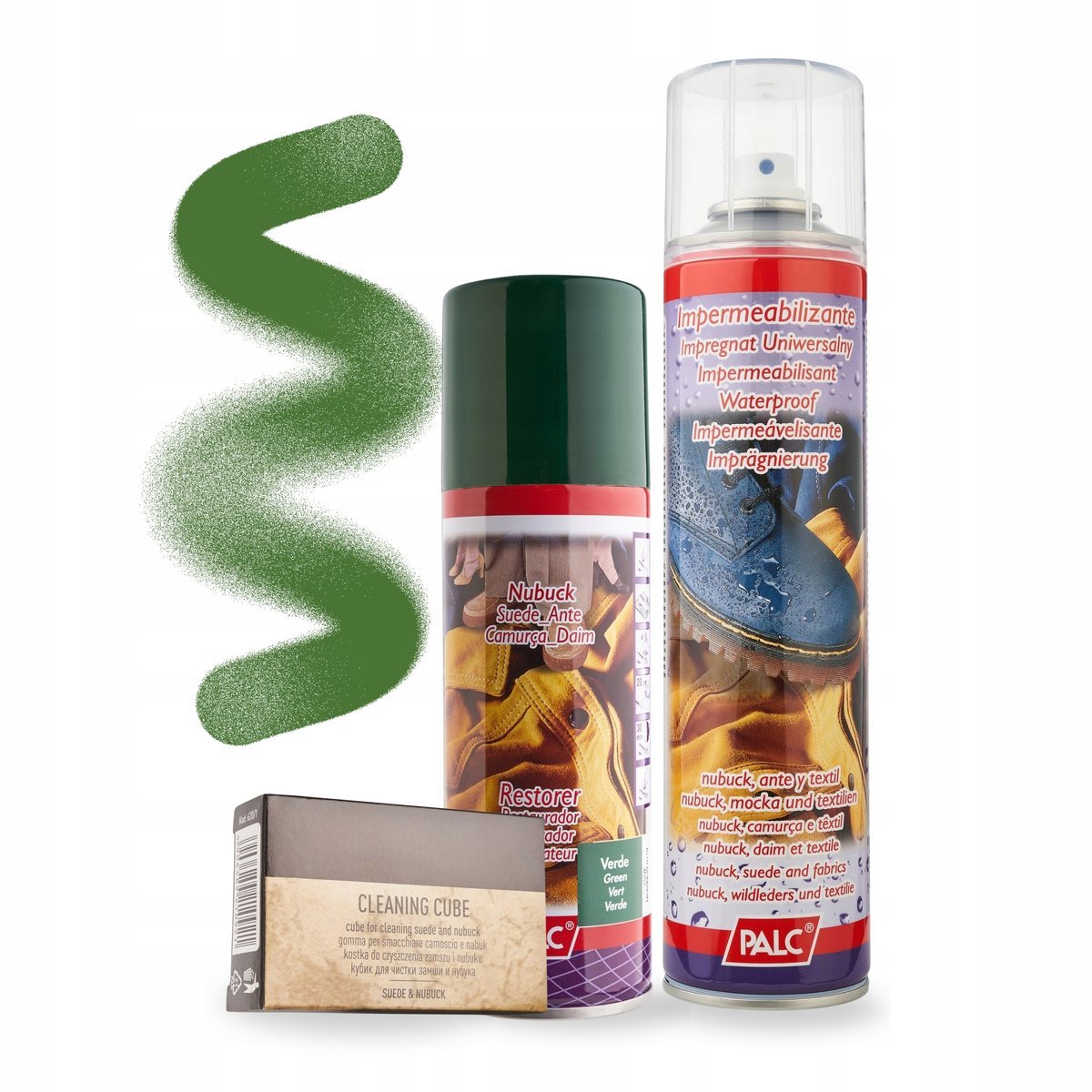 Zielony Spray Renowator Gumka do Zamszu i Impregnat 400 ml Palc Zestaw 3w1
