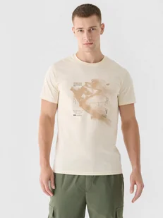 Męski t-shirt  z nadrukiem 4F 4FRAW24TTSHM2304 - beżowy - Koszulki sportowe męskie - miniaturka - grafika 1