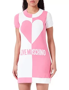 Sukienki - Love Moschino Damska sukienka z krótkim rękawem, fuksja biała, rozmiar 46, fuksja White, 46 - grafika 1