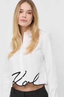 Karl Lagerfeld koszula bawełniana damska kolor biały regular z kołnierzykiem klasycznym - Koszule damskie - miniaturka - grafika 1