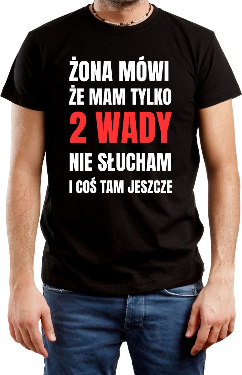 T-Shirt Męski Prezent Dla Męża Nadruk Śmieszna Koszulka Czarna R-M A426