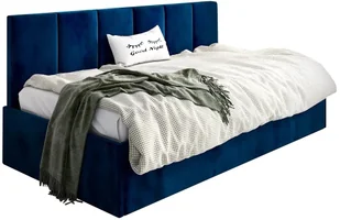 Łóżko młodzieżowe SORA 100x200 granatowe z tapicerowanym panelem i pojemnikiem na pościel MKPOL - Łóżka dla dzieci i młodzieży - miniaturka - grafika 1