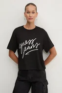 Koszulki sportowe damskie - Guess Jeans t-shirt bawełniany damski kolor czarny W4BI54 K8HM0 - miniaturka - grafika 1