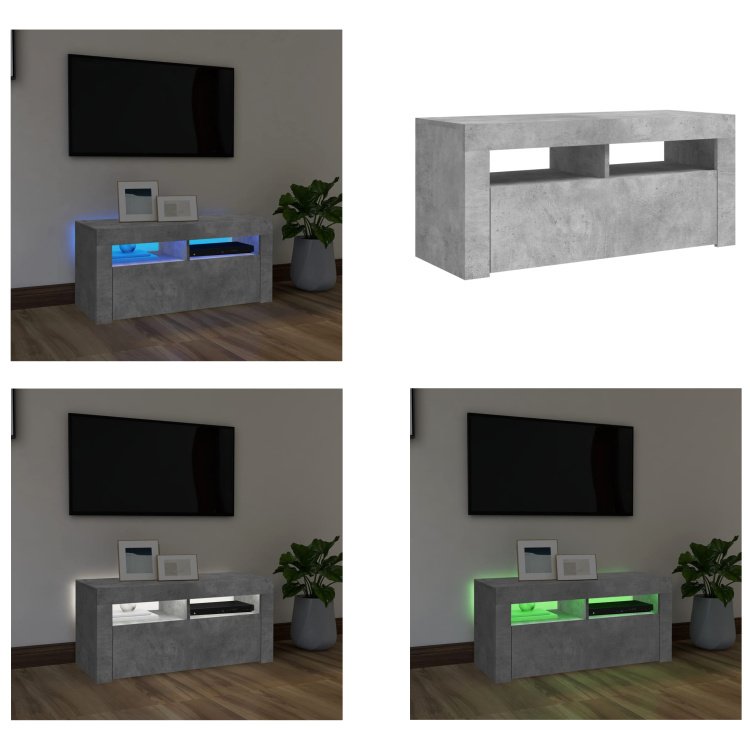 vidaXL Szafka pod TV z oświetleniem LED betonowa szara 90x35x40 cm - Szafka pod TV - Szafki pod TV - Szafka pod TV z oświetleniem LED - Meble pod TV
