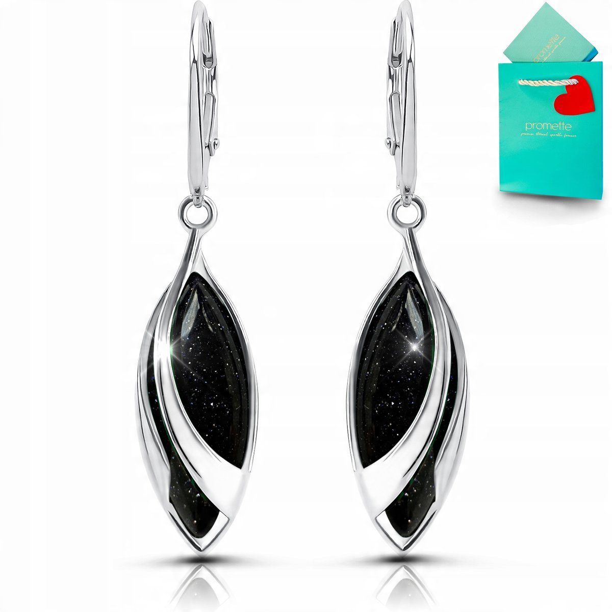 Kolczyki srebrne noc kairu kamień wiszące długie srebro rodowane 925