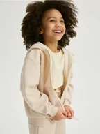 Bluzki dla dziewczynek - Reserved - Rozpinana bluza z kapturem - beżowy - miniaturka - grafika 1