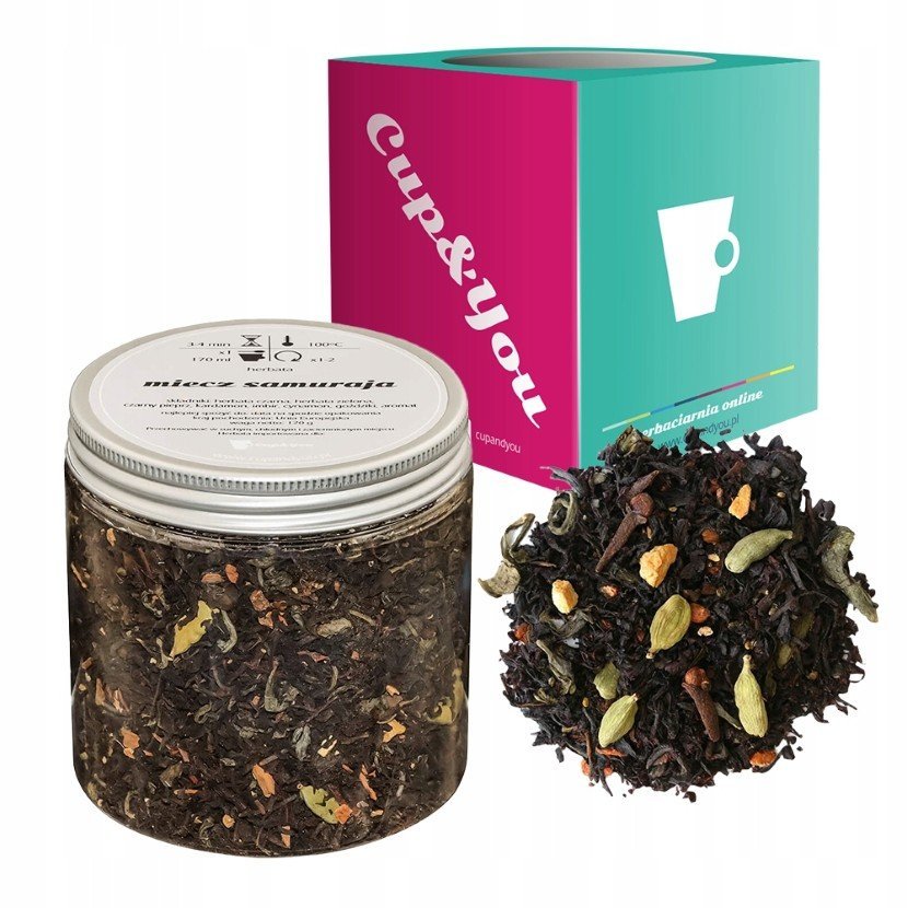 Czarna herbata MIECZ SAMURAJA imbir cynamon goździki kardamon pieprz 120g - sypana liściasta herbata PREMIUM na prezent upominek podarunek Cup&You