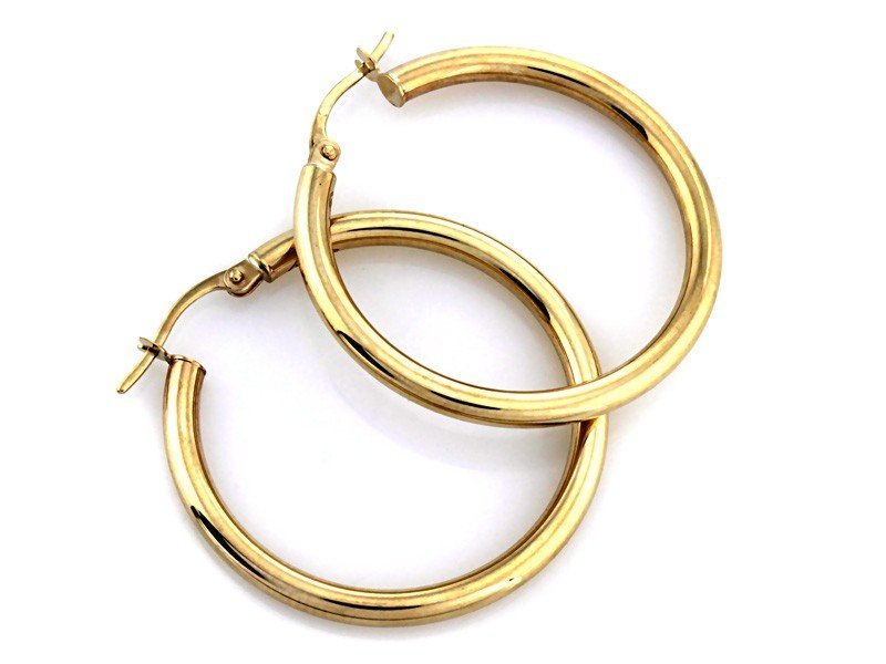 Kolczyki z żółtego złota 585 koła klasyczne błyszczące 32 mm dla kobiety