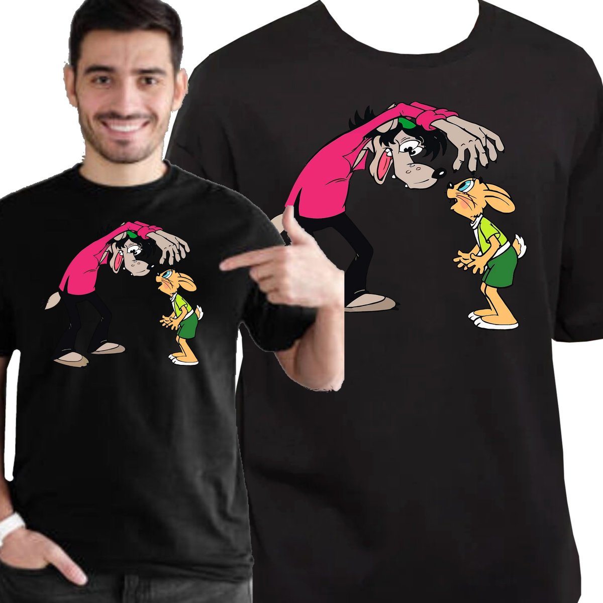 ŚMIESZNA KOSZULKA WILK I ZAJĄC NU POGODI PREMIUM JAKOŚĆ M 3453 CZARNA