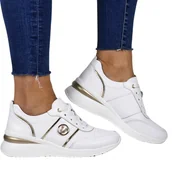 Półbuty damskie - DAMSKIE SNEAKERSY PÓŁBUTY ZE SKÓRY NA KOTURNIE VINCEZA 41446 BIAŁE LICOWE - miniaturka - grafika 1