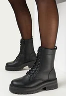 Botki damskie - Czarne Sznurowane Botki Workery Luxira - miniaturka - grafika 1