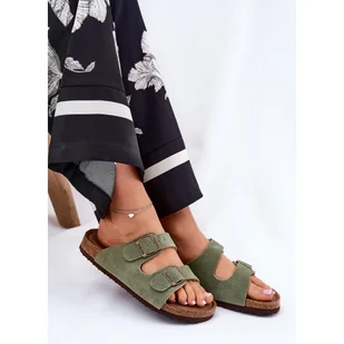 Zamszowe Klapki Damskie Z Klamrami Big Star RR274A393 Zielone - Klapki i japonki damskie - miniaturka - grafika 1