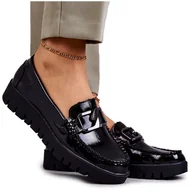 Półbuty damskie - Sergio Leone Lakierowane Półbuty Loafery Na Platformie Czarne Kjersti - miniaturka - grafika 1