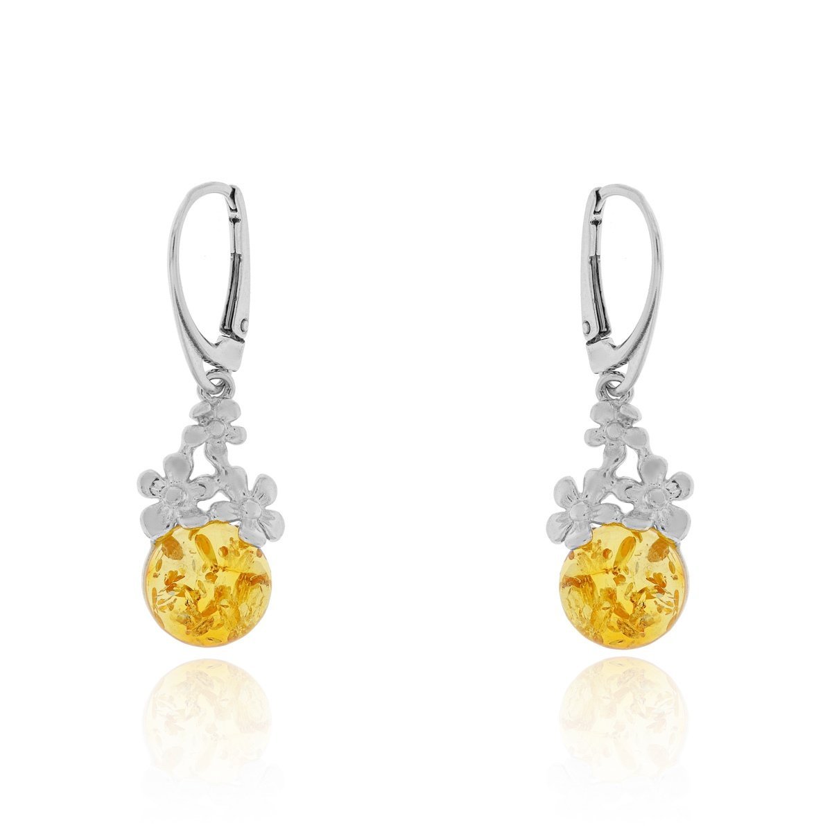 Srebrne kolczyki z bursztynem kwiatki, bigiel pr. 925