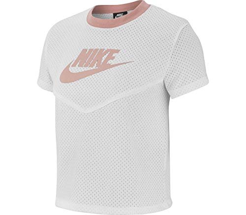 Nike damski T-shirt W Nsw Hrtg Top Ss Mesh biały White/White/Pink Quartz S