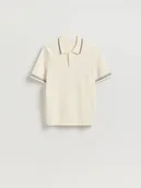 Swetry męskie - Reserved - Sweter polo z bawełną - złamana biel - miniaturka - grafika 1