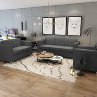 Komplety wypoczynkowe - Komplet wypoczynkowy 3+2+1 ciemnoszary materiał - miniaturka - grafika 1