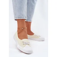 Trampki damskie - Tenisówki Trampki Damskie Z Haftem Lee Cooper LCW-25-31-3445L Beżowe beżowy - miniaturka - grafika 1