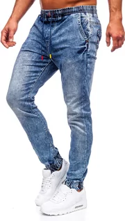 Spodnie męskie - Niebieskie spodnie jeansowe joggery męskie Denley 51069S0 - grafika 1