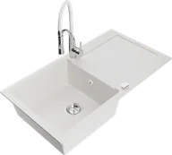 Zlewozmywaki z baterią - Mexen Leo zlewozmywak granitowy 1-komorowy z ociekaczem i baterią kuchenną Aster, biały - 6501-20-73450-02 - miniaturka - grafika 1