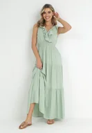 Sukienki - Miętowa Sukienka Maxi z Marszczoną Gumką w Pasie i Wiązaniem na Plecach Vaida - miniaturka - grafika 1