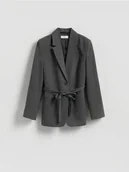 Marynarki i żakiety damskie - Reserved - Marynarka z wiązaniem - ciemnoszary - miniaturka - grafika 1