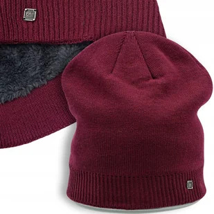 CZAPKA zimowa DZIANINOWA ocieplona miękkim futerkiem na mrozy BORDOWA - Koszulki męskie CZAPKA zimowa DZIANINOWA ocieplona miękkim futerkiem na mrozy BORDOWA - Koszulki męskie - miniaturka - grafika 1