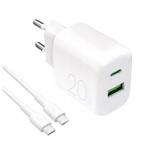 Ładowarka sieciowa Puro PROLITE 20W USB-A / USB-C + kabel USB-C 1.2m biała - Ładowarki do telefonów - miniaturka - grafika 1