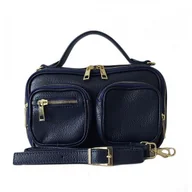 Torebki damskie - Zgrabny elegancki kuferek, listonoszka kieszonki A5 złote okucia Vera Pelle Granatowa VPMC15BS - miniaturka - grafika 1