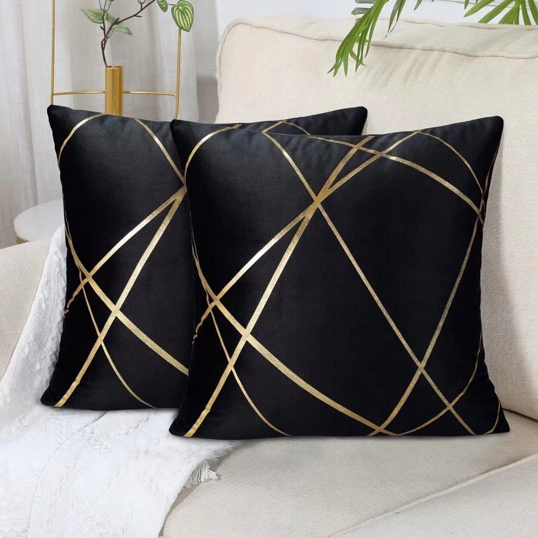 SAMT Zestaw 2 Poszewek 45x45 cm Czarny Złoty Geometryczny