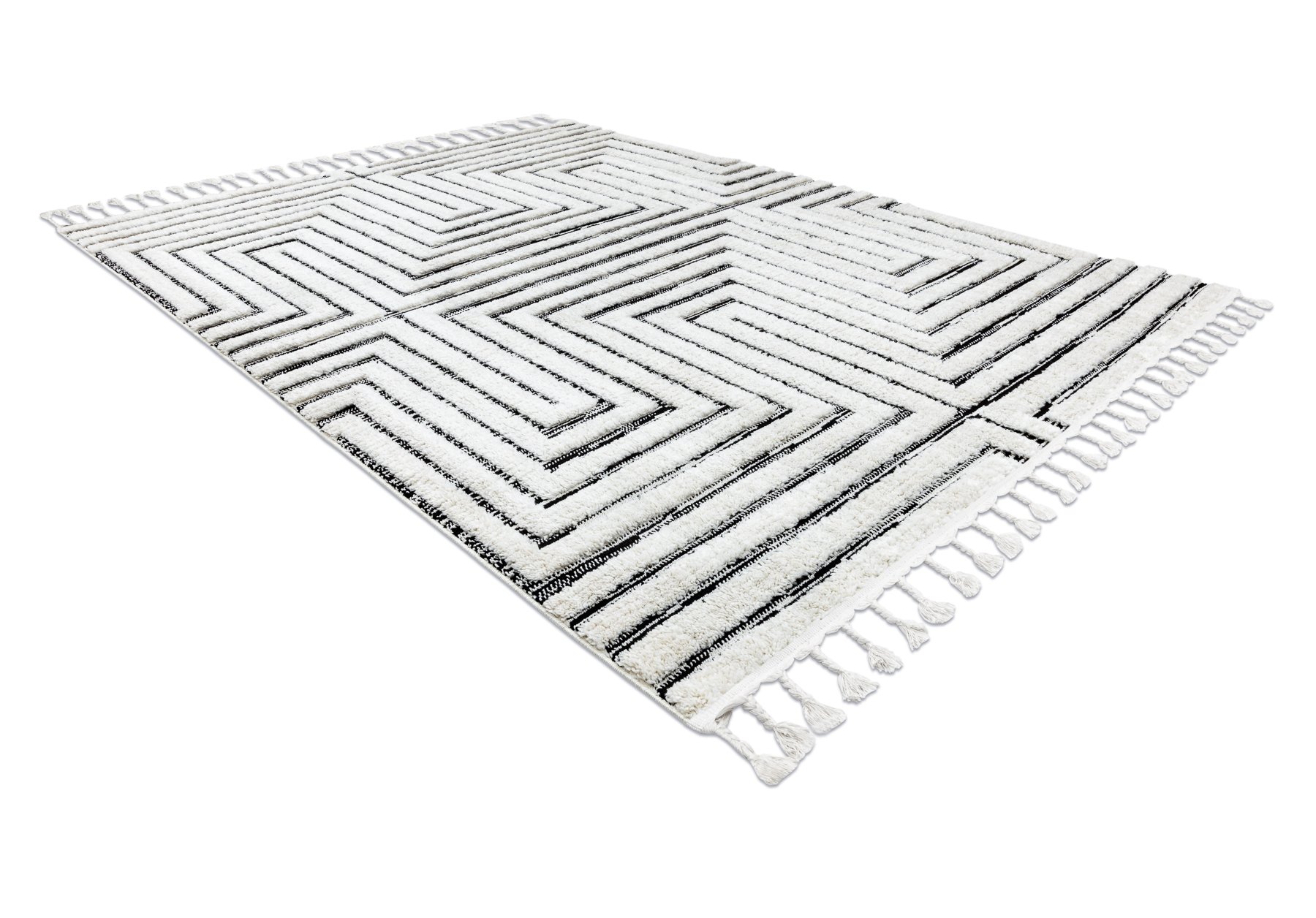 Dywan SEVILLA Z788B Labirynt, grecki / antracyt Frędzle berberyjski marokański shaggy biały 160x220 cm