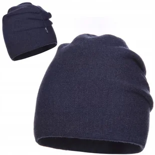Czapka Damska 10% Wełny Ciepła Bez Wzoru Zimowa Jesienna Niebieska Jeans - Czapki damskie - miniaturka - grafika 1