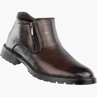 Trzewiki Męskie Ekoskóra Buty Ocieplane Botki Zimowe Brązowe Vanhorn 25-04300BR Brązowy 43 - Botki męskie - miniaturka - grafika 1