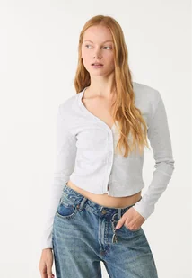 Stradivarius Bluzka z długim rękawem i guzikami Popielaty XL - Bluzki damskie - miniaturka - grafika 1