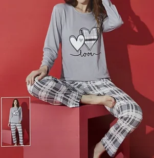 Damska piżama długa z bawełny bawełniana długi rękaw długie spodnie XXL 2XL - Piżamy damskie - miniaturka - grafika 1