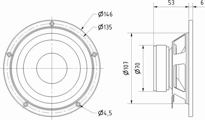 Visaton VS-W130S/8, 50 W, 80 W, 8 O, 39 - 12000 Hz, Black, 146 mm