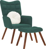 Fotele - Fotel z podnóżkiem, ciemnozielony, obity aksamitem - miniaturka - grafika 1