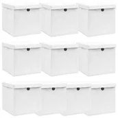 Pudła i pojemniki do przechowywania - vidaXL Pudełka z pokrywami, 10 szt., białe, 32x32x32 cm, tkanina vidaXL - miniaturka - grafika 1