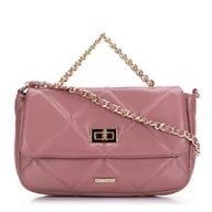 Torebki damskie - Damska torebka pikowana w kwadraty na łańcuszku mała zgaszony róż - miniaturka - grafika 1