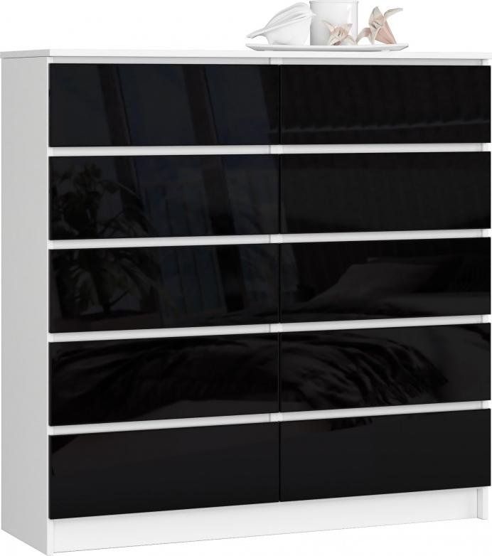 Fabryka Mebli Akord KOMODA K 120 cm 10 SZUFLAD BIAŁA / CZARNY POŁYSK