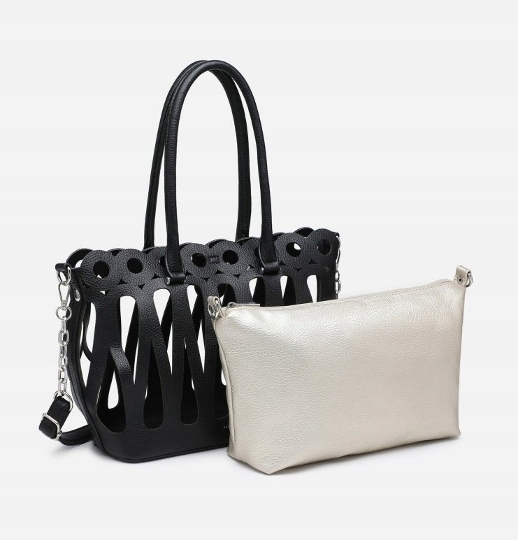 Torebka Damska Ażurowa Elegancka Czarna Shopper Na Ramię LUIGISANTO
