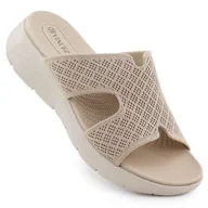 Klapki i japonki damskie - Klapki damskie na podwyższeniu beżowe Vinceza 97300 beżowy - miniaturka - grafika 1