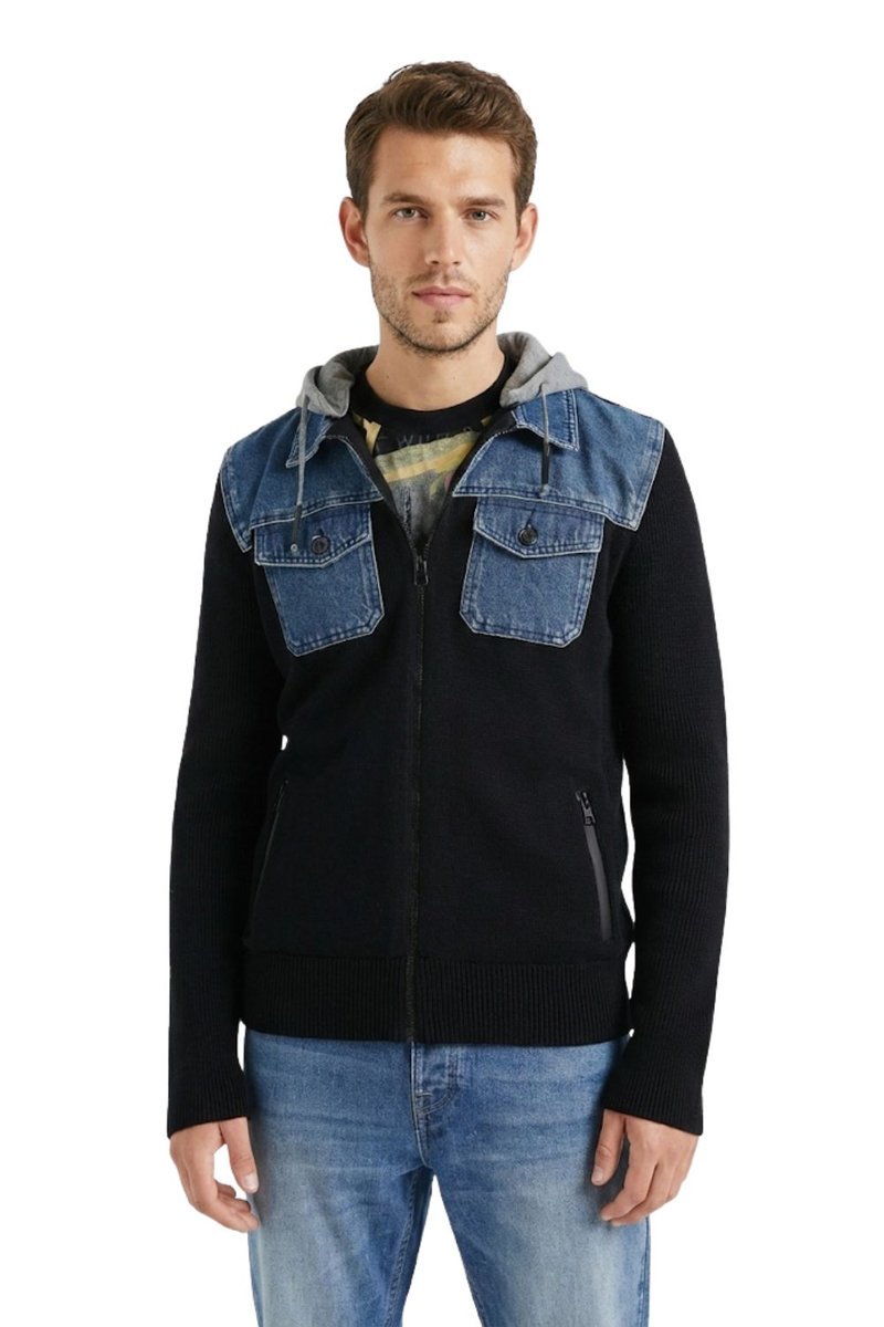 Sweter męski Desigual Anthony czarny z kapturem-XXL