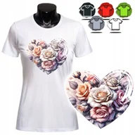 Koszulki i topy damskie - KOSZULKA DAMSKA Z NADRUKIEM T-SHIRT - SERCE RÓŻA KWIATY - M - miniaturka - grafika 1