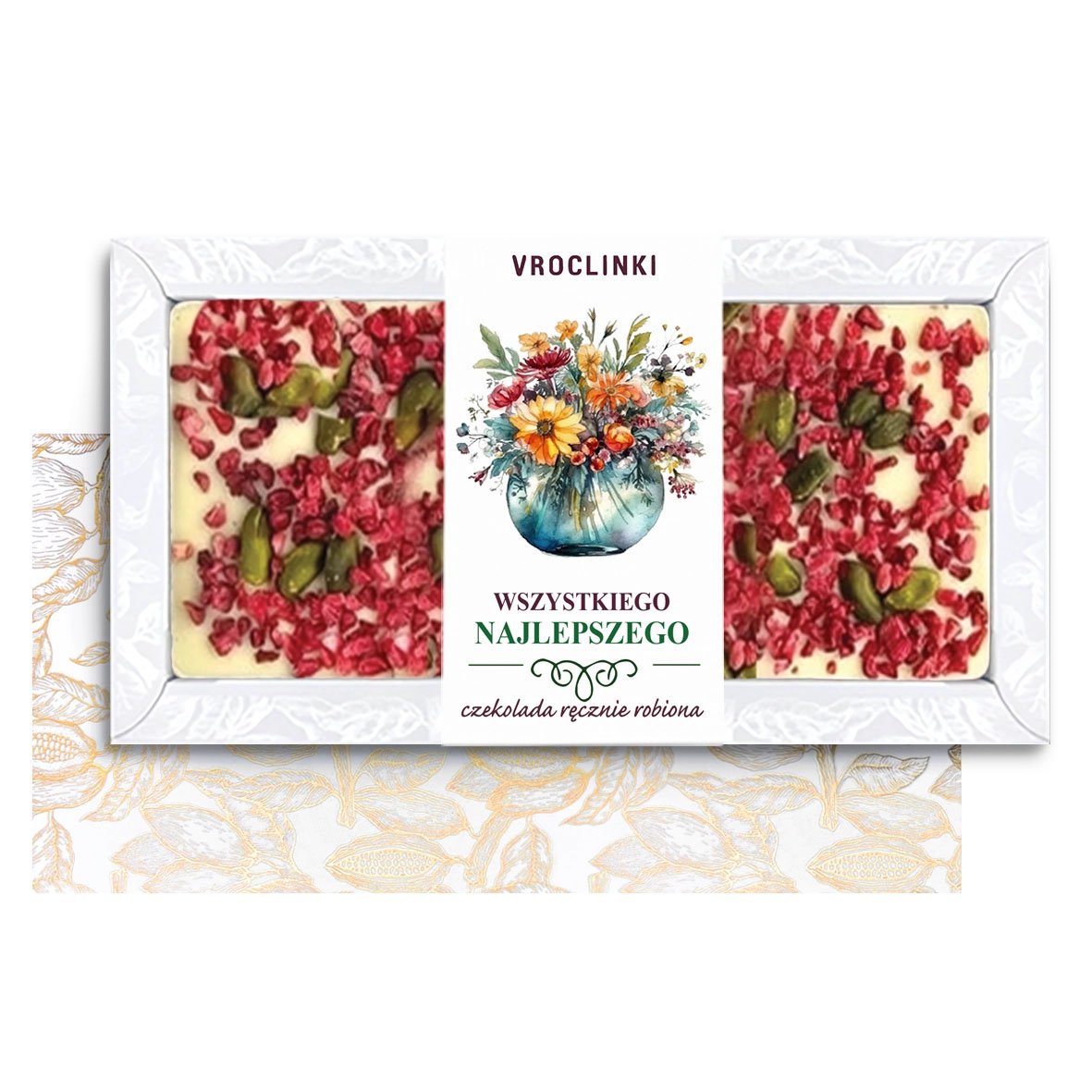 Czekolada Biała z Malinami i Pistacjami na Imieniny (80g)
