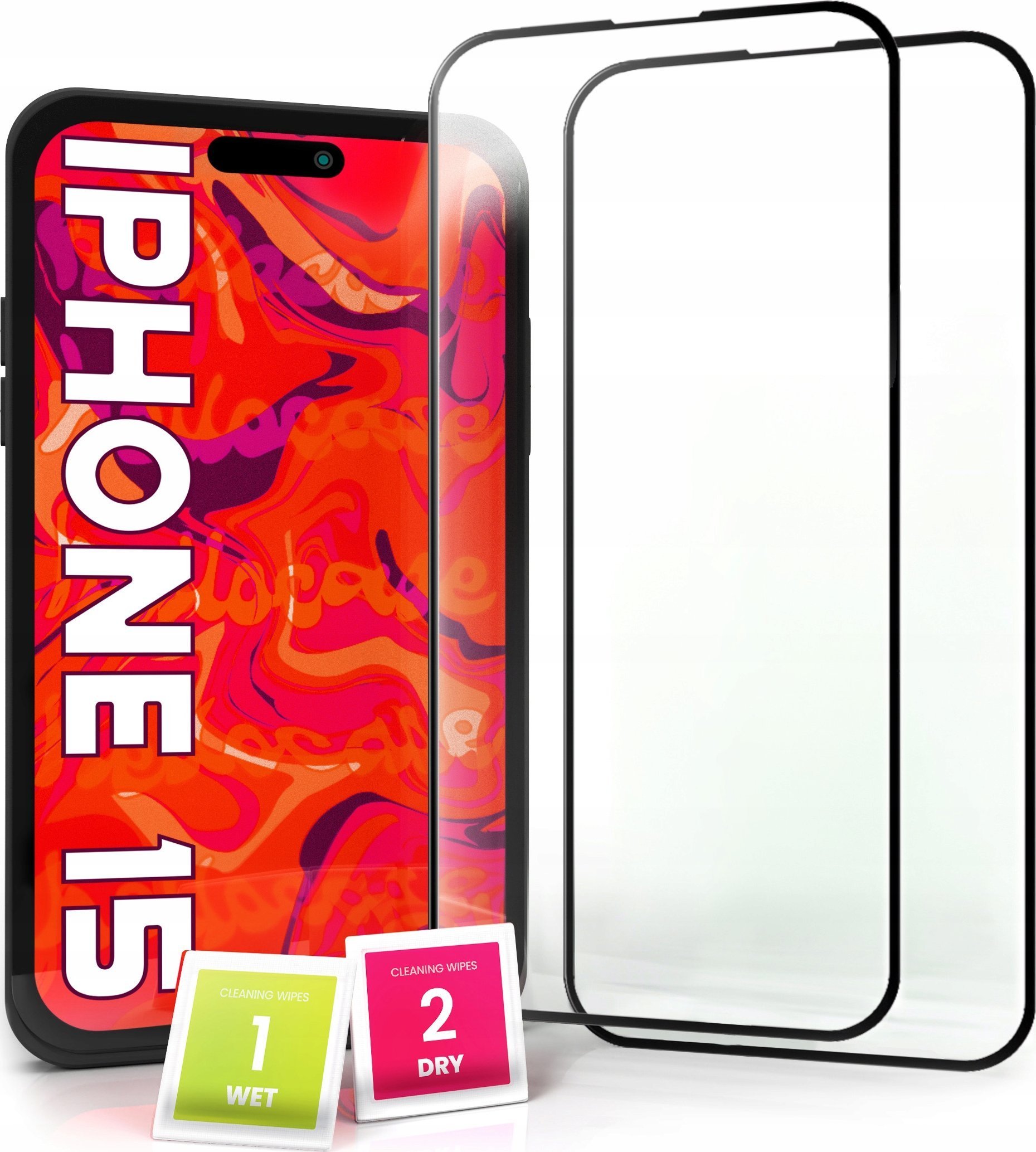 Hello Case 2-pak Szkło Hartowane do iPhone 15 Ochronne Pełne Na cały ekran 5D 9H