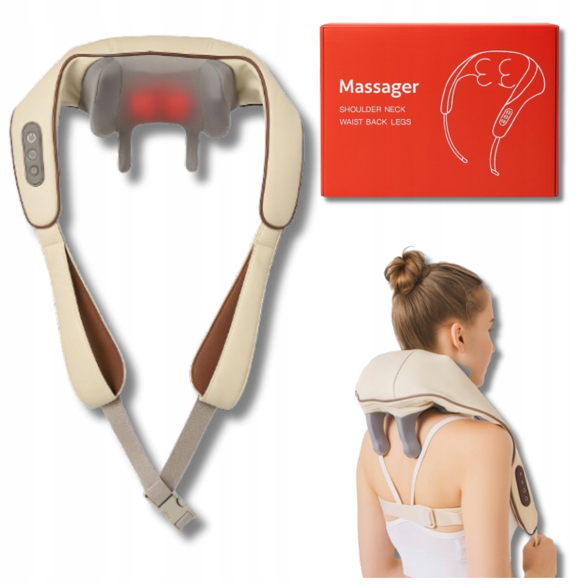 Masażer Karku Pleców Shiatsu Masujący Do Szyji Pas Grzejący Termoterapia