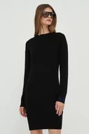 Sukienki - Armani Exchange sukienka wełniana kolor czarny midi prosta - miniaturka - grafika 1