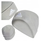 Czapki damskie - Czapka adidas Beanie Damska Szara Klasyczna Wywijany Brzeg Wyszywane Logo - miniaturka - grafika 1